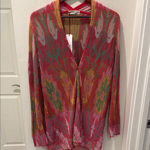 Aldo Martins Tropical Red and Yellow Cardigan Sweater V-Neck size 10